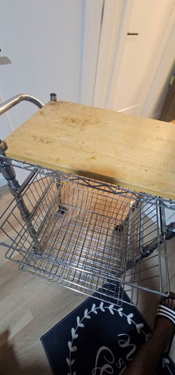 Rolling Utility Cart with Solid Wood Top, 300lb Capacity