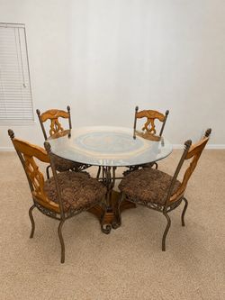 Glass Dining Table & 4 Decorative Chairs