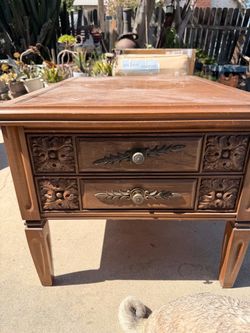 Vintage Wood End Table with Two Drawers
