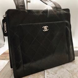 Authentic CHANEL Vintage Black/Brown Tote Serial (contact info removed) Shoulder Bag.