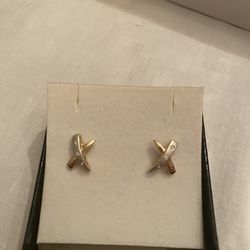 Gold X Earrings with diamonds-Brand New
