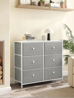 Drawers, 6 Fabric Drawers with Metal Frame, Storage Organiser Unit, Dresser, for Nursery, Bedroom, Hallway, Light Grey 32"W×12"×D×28"H