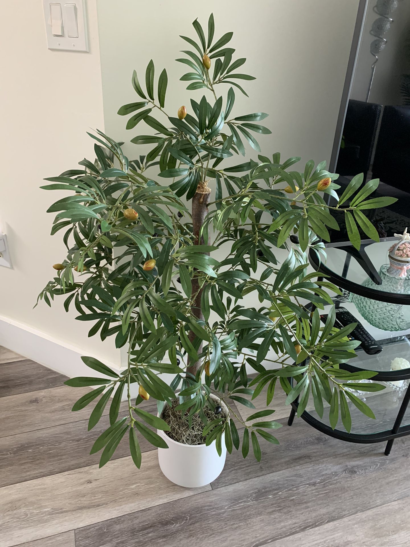 Artificial Olive Plant With White Pot Realistic Fruit And Bunches