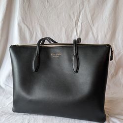 Kate Spade All Day Large Zip Top Tote Black Leather Laptop Bag