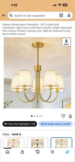 5-Light Gold Chandelier with Fabric Shades