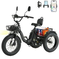 Electric Tricycle for Adults, 750W(Peak 1350W) Motor, 48V13Ah Battery, 20"x4" Folding Fat Tire 3-Wheel Electric Trike, 20MPH, Hydraulic Brakes, Rear B