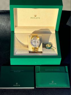 Rolex President 18238 36mm Yellow Gold MOP Custom Baguette Diamond dial & diamond bezel watch