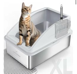 Stainless Steel Litter Box XL with Mat and Metal Scoop New, Open Box 23" x 15" x 11"
