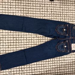 New With Tags True Religion Ricky Super T Flap Jeans Size 34 Deep Sea Dark Wash $120 OBO
