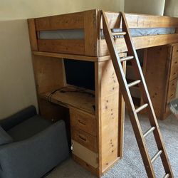 Bunk Bed Twin Size With Desk And Drawers For Clothes