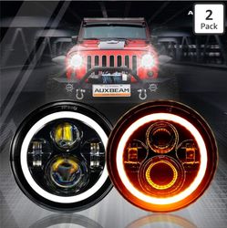 Auxbeam 7 Inch LED Headlights DOT Approved for 1 Jeep Wrangler JK JKU Unlimited TJ LJ CJ, 7" Round Headlamps for Rubicon Sport Sahara Peterbil