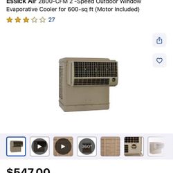 Essick Air 2800-CFM 2 -Speed Outdoor Window Evaporative Cooler for 600-sq ft (Motor Included)