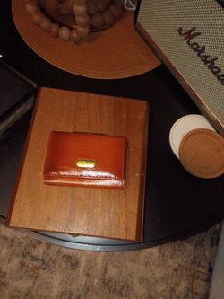 Vintage Genuine Brown Leather Mini Trifold Wallet / Coin Purse w/ Gold Accent