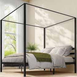 Gently Used: King Canopy Bed frame No Box Spring Required 