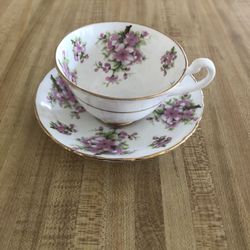 Royal Chelsea England Pink Peach Blossoms Scalloped Cup & Saucer