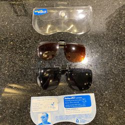 2 Pairs Polar AB Clip-on Flip-up Tint Sunglasses Polarized Antiglare & UVA/UVB 