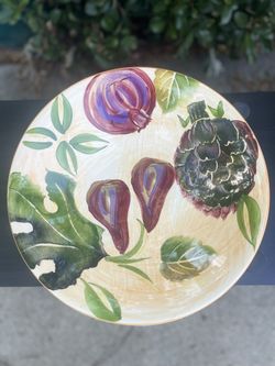Antica Fornace Ceramiche Da Tavola Lrg Serving Bowl Platter Italy 13” Artichoke Fig
