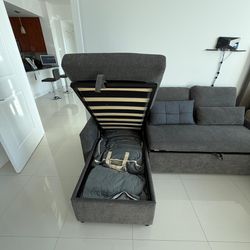 Modern Gray Sectional Sofa Bed w/ Storage – Must Sell ASAP
