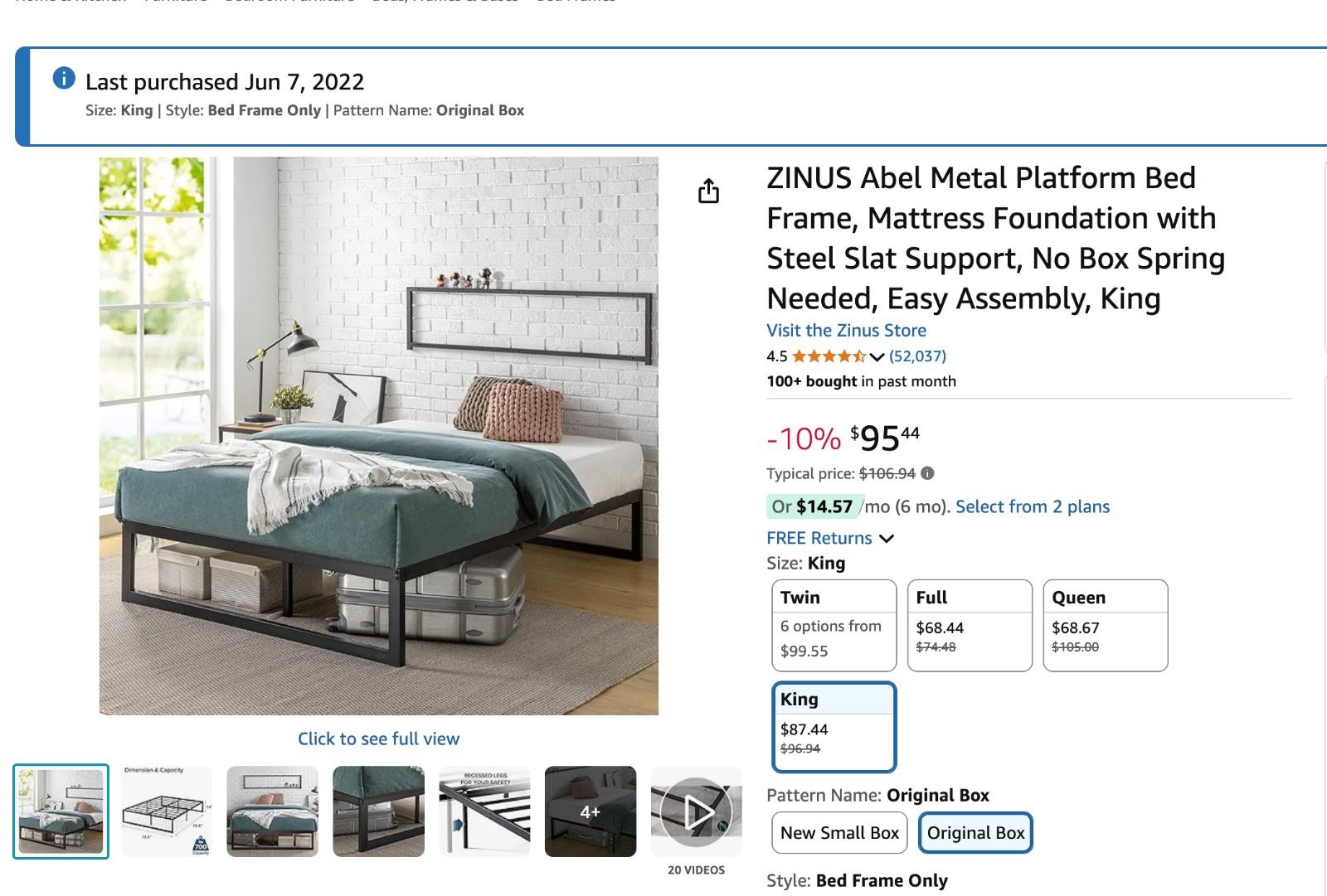 Zinus Metal Platform Bed frame - KING