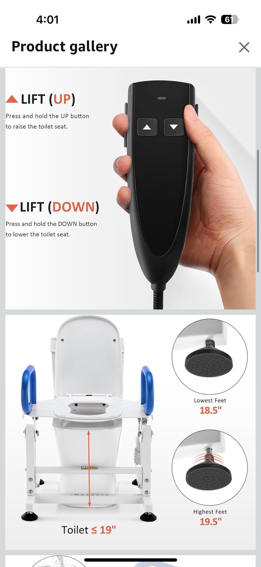 MCombo Electric Toilet Seat Lift Riser with Padded Arms.