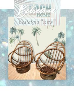 A pair of Bamboo Swivel Tilt Lounge Chairs