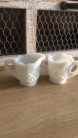 Vintage small milk glass creamer and sugar set