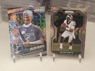 Jalen Hurts Panini Prizm Rookie and champion trophy lazer prizm eagles