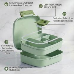 L&AS Light Green Plastic Bento Box 2 Pack, 4 Compartments, Snap Lid, Reusable