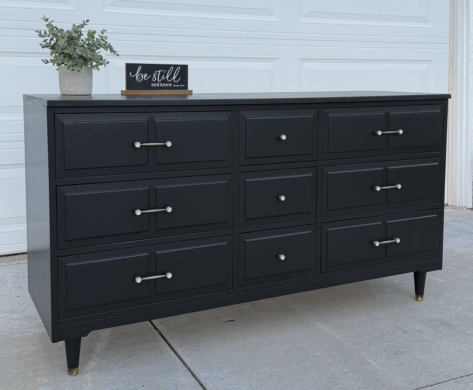 Gorgeous Black 9-Drawer Mid-Century Modern Wood Dresser