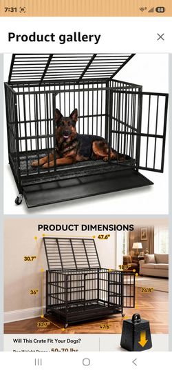 Oranland 48-Inch Heavy Duty Dog Crate for Large Dogs
Indestructible Dog Cage with Escape-Proof Lock,Double Doors,Secure Locks,Removable Wire Tray for 