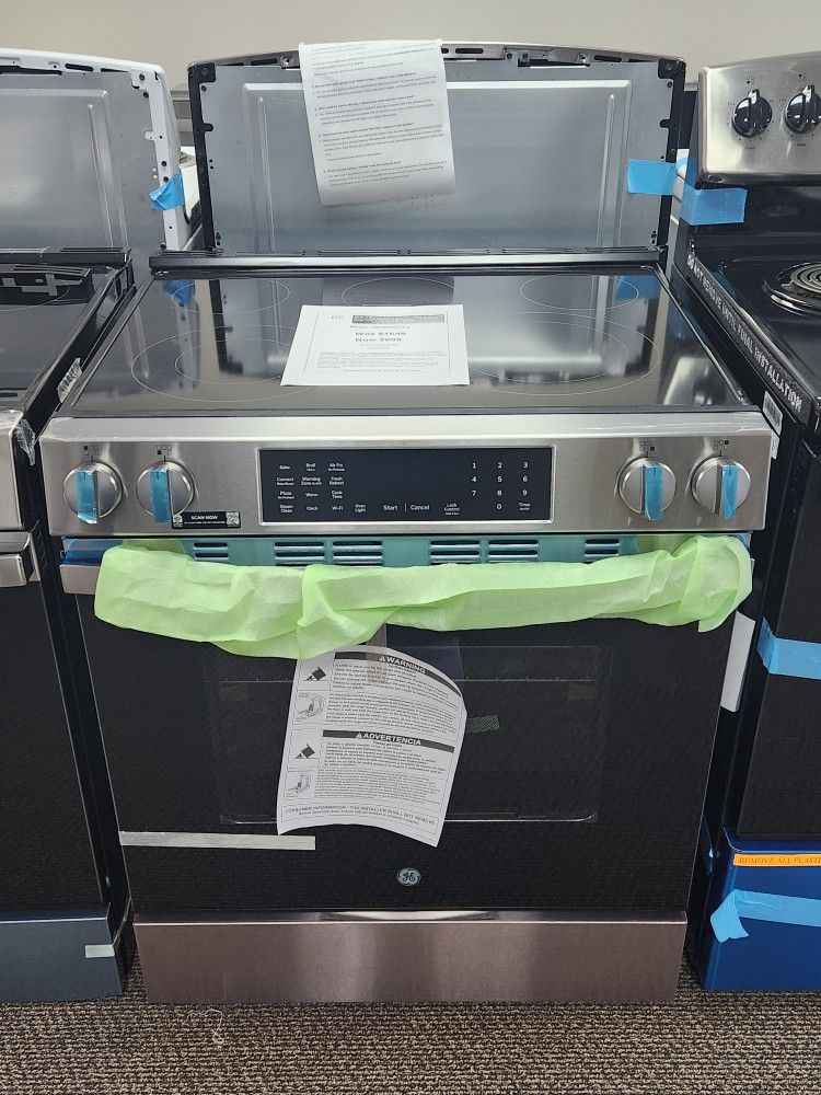 30 in. 5 Burner Element Smart Slide-In Electric Convection Ranae in Stainless w/ EasyWash Oven Tray & No-Preheat Air Fry