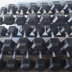New Premium 5LB-50LB Rubber Hex Dumbbell Set