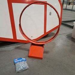 Two 54"x 39" Porter Fan-shaped Fiberglass Backboards With Breakaway Basketball Rim And Steel Chain