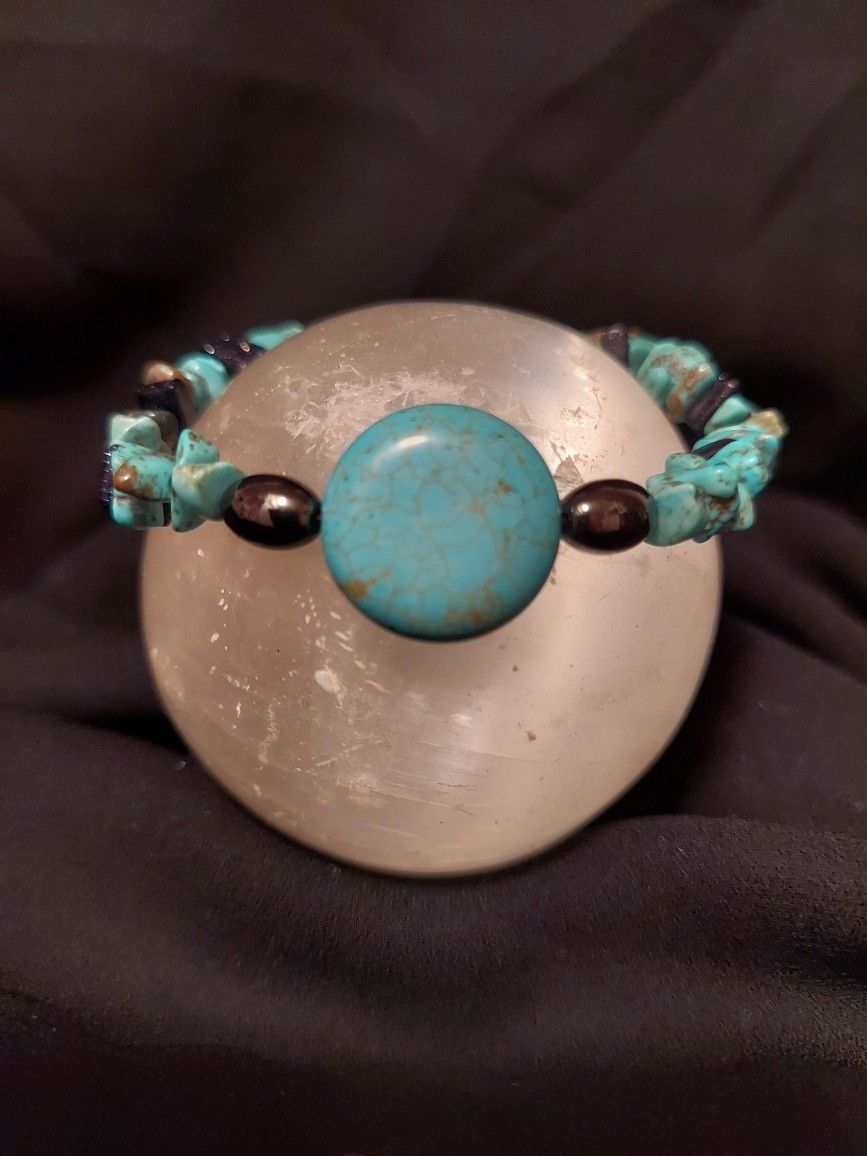 Turquoise, Obsidian, Turquoise Howlite, Hematite Crystal Bracelet