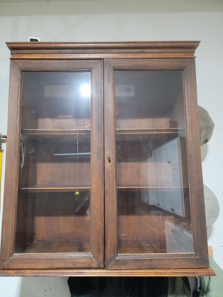 Vintage Wood Cabinet with Glass Doors