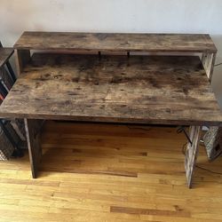 Industrial Faux Wood Desk With Shelf