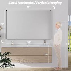 55 in. W x 36 in. H Large Rectangular Framed Wall Mounted Bathroom Vanity Mirror in Brushed Nickel