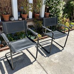 Vintage Leather Director Style Chairs- Set Of 2