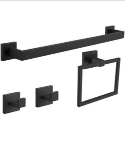 BWE 4-Piece Bath Hardware Set Black Bathroom Accessories with Towel Bar/Rack Included for Bathroom Towel Ring in Matte Black