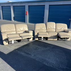 La-Z-Boy Leather Beige Recliner Couch Sofa Set 🌟 Free Delivery 🚚💨