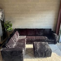 Modern L-Shape Plush Corduroy Sectional + Matching Ottoman