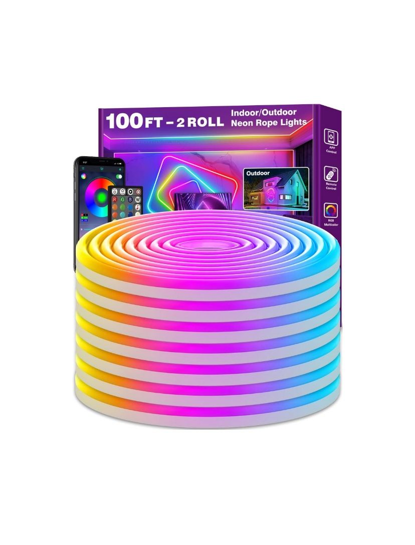 LETIANPAI 100Ft Neon Rope Lights,Flexible Led Rope Lights Control with App/Remote - New