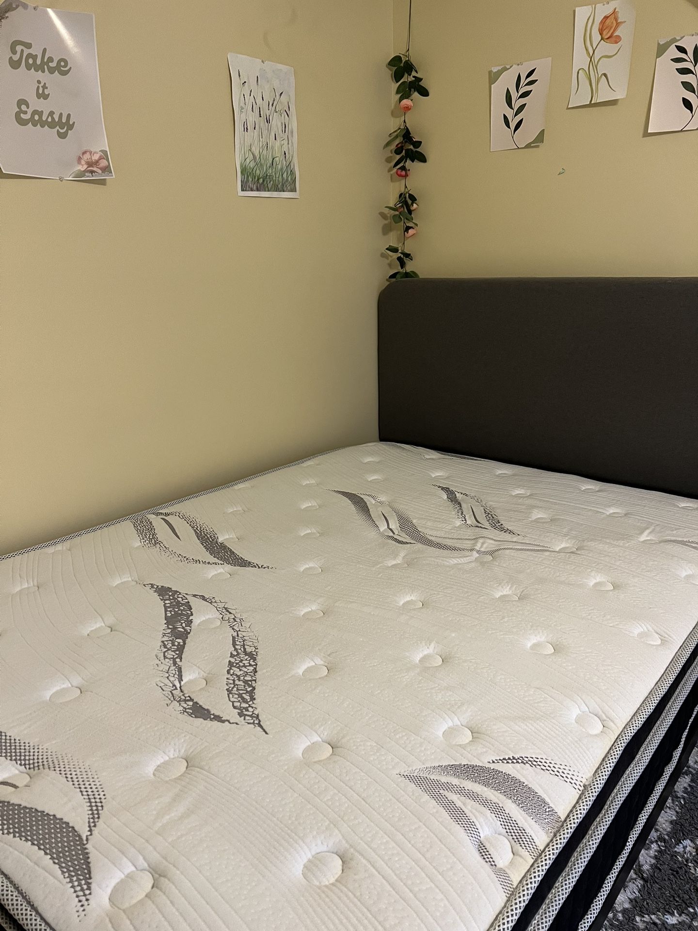 Full Bed Frame with Headboard and Mattress