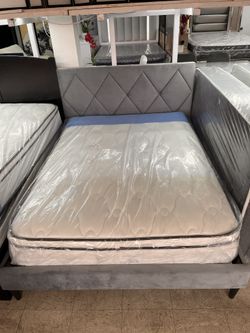 Full Grey Platform Bed With Mattress NEW