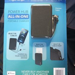 A,POWER HUB ALL-IN-ONE PORTABLE CHARGER IPHONES AND ANDROID DEVICES