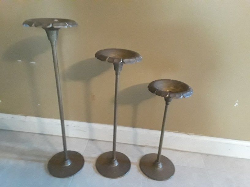 set of 3 brass candle holders