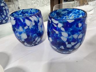 Artisan Blue and White Confetti Glass Tumblers Set