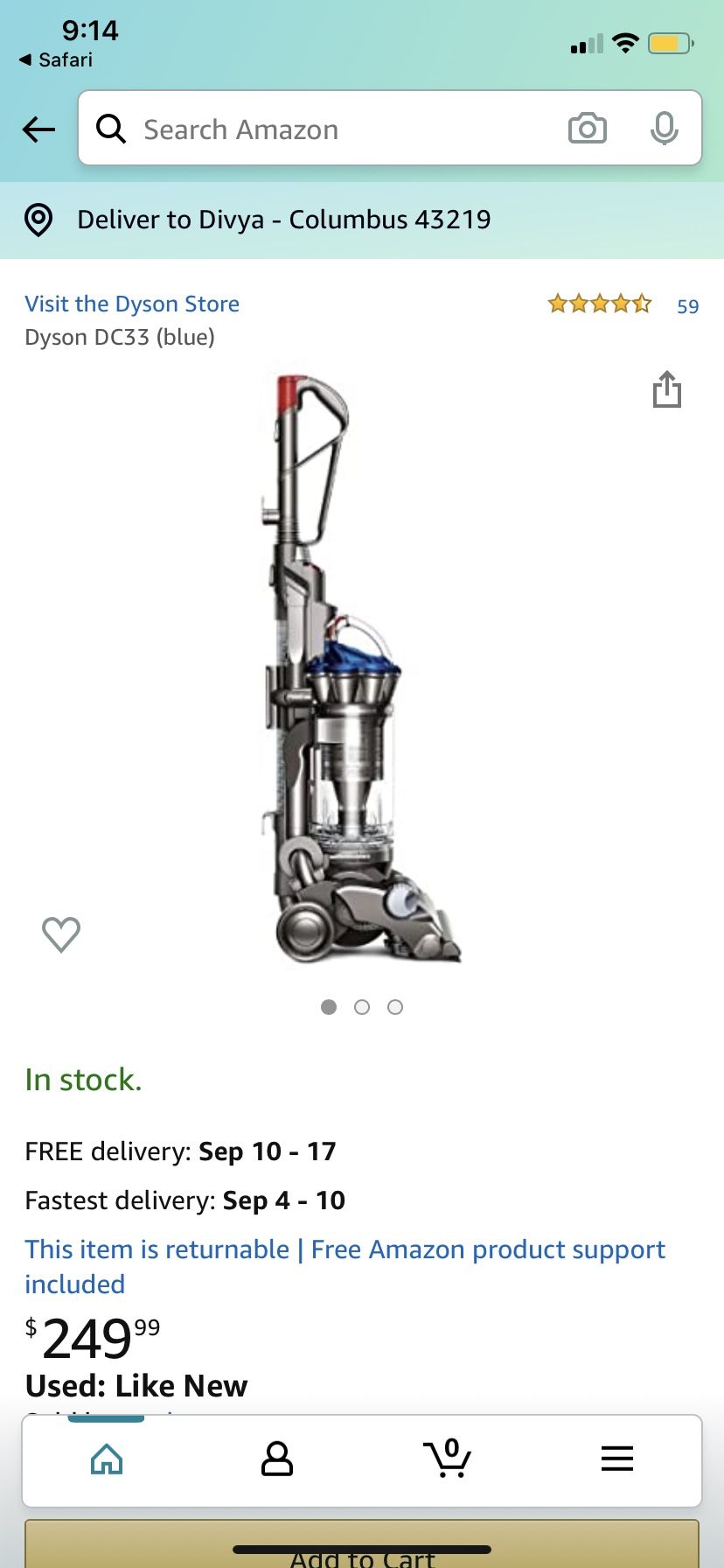 Gently used Dyson DC 33 vacuum cleaner