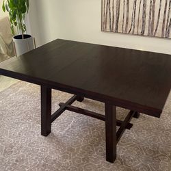 Brown Dinning Table with Four Chairs and extension leaf
