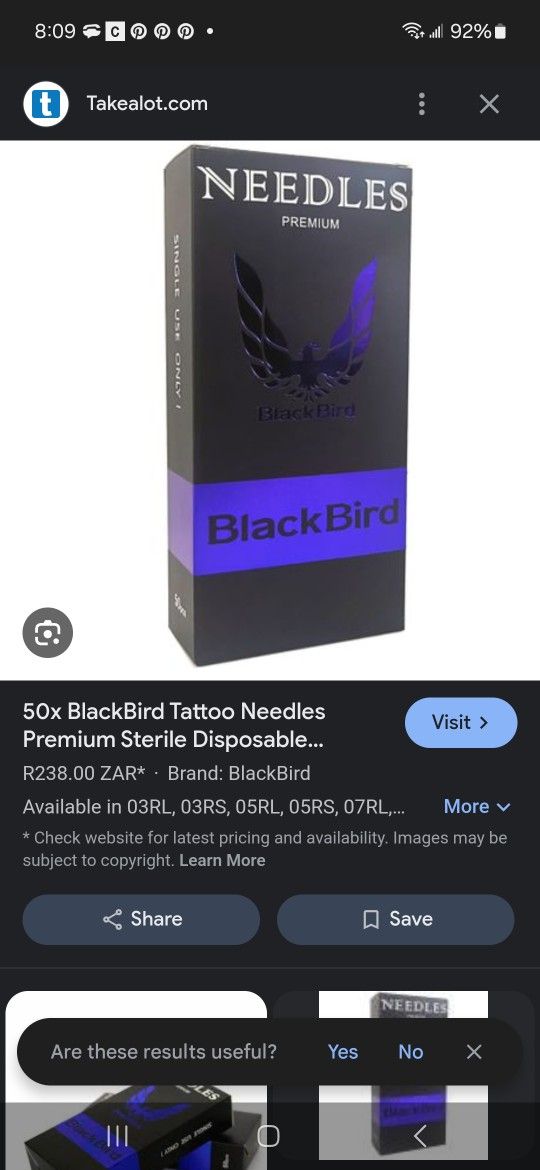 50x BlackBird Tattoo Needles Premium Sterile Disposable Needles - 12AO5RS